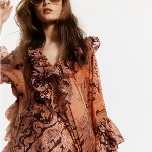 NWT H&M Asymmetrical Dress in Orange and Brown